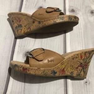 boc Floral Cork Wedge Sandals Tan Size 9 Leather